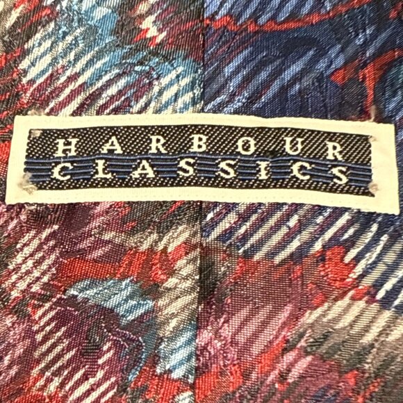 Harbour Classic Tie Floral Abstract Blue Red Grey Vintage 57" X 4" - Picture 3 of 8